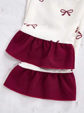 SHEIN Vintaside Kids مجموعة بنطلون وكارديجان بأكمام طويلة مطبوعة بالفراشات للبنات، ملابس منزلية مريحة وكاجوال، 2 قطعة