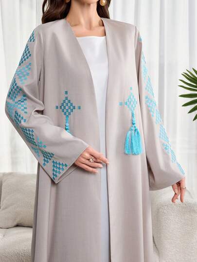 Al Najma رمضان عبايات عباءة عربية كاجوال للنساء بأكمام طويلة مزينة بنقشات مطرزة وشرابات، مناسبة للحفلات والعطلات