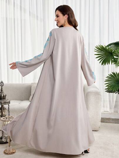 Al Najma رمضان عبايات عباءة عربية كاجوال للنساء بأكمام طويلة مزينة بنقشات مطرزة وشرابات، مناسبة للحفلات والعطلات