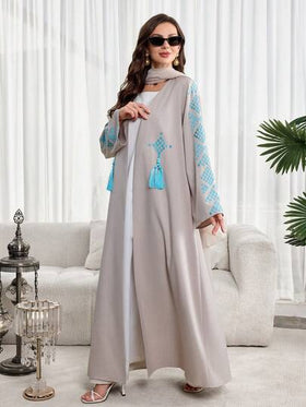 Al Najma رمضان عبايات عباءة عربية كاجوال للنساء بأكمام طويلة مزينة بنقشات مطرزة وشرابات، مناسبة للحفلات والعطلات