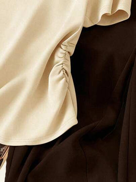 Resyla مجموعة ملابس علوية قصيرة الأكمام مطوية مع طباعة الكرز وبنطلون ذو ساق واسعة بلون أحادي للنساء، 2 قطعة