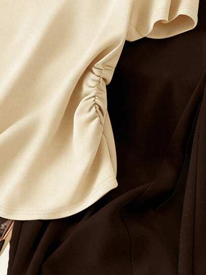 Resyla مجموعة ملابس علوية قصيرة الأكمام مطوية مع طباعة الكرز وبنطلون ذو ساق واسعة بلون أحادي للنساء، 2 قطعة