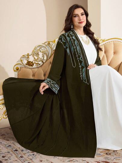 Al Najma رمضان عباية نسائية كبيرة الحجم مطرزة بنقوش هندسية عربية
