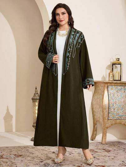 Al Najma رمضان عباية نسائية كبيرة الحجم مطرزة بنقوش هندسية عربية