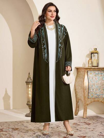 Al Najma رمضان عباية نسائية كبيرة الحجم مطرزة بنقوش هندسية عربية
