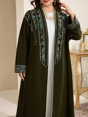 Al Najma رمضان عباية نسائية كبيرة الحجم مطرزة بنقوش هندسية عربية