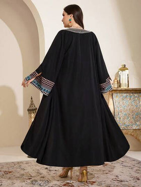 Al Najma رمضان عباية نسائية كبيرة الحجم بأكمام واسعة وطباعة هندسية