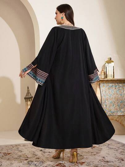 Al Najma رمضان عباية نسائية كبيرة الحجم بأكمام واسعة وطباعة هندسية
