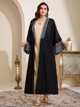 Al Najma رمضان عباية نسائية كبيرة الحجم بأكمام واسعة وطباعة هندسية