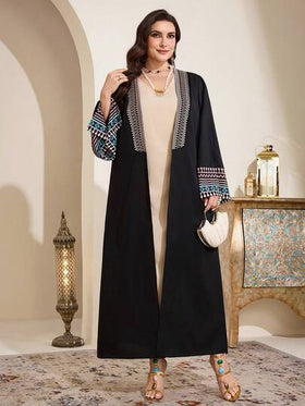 Al Najma رمضان عباية نسائية كبيرة الحجم بأكمام واسعة وطباعة هندسية