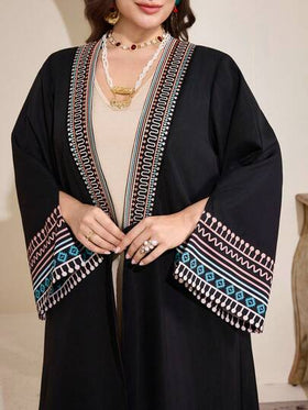 Al Najma رمضان عباية نسائية كبيرة الحجم بأكمام واسعة وطباعة هندسية