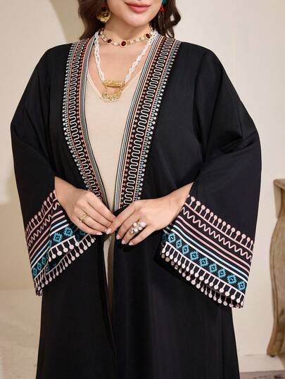 Al Najma رمضان عباية نسائية كبيرة الحجم بأكمام واسعة وطباعة هندسية