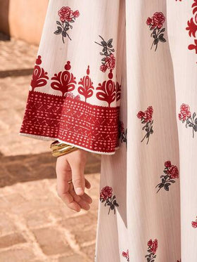 SHEIN رمضان فستان فضفاض بأكمام طويلة وياقة على شكل حرف V مع طباعة زهرية للفتيات المراهقات