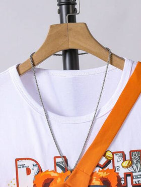 SHEIN Streecool Kids 3 قطع/مجموعة قميص كارجو مع طباعة دب جميلة، وشورت جيب كارجو وحقيبة عبر الجسم للأطفال الكبار للربيع والصيف