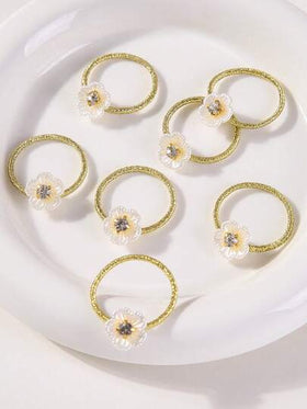 10 قطعة/عبوة ربطات شعر مطاطية مزينة بزهور اللؤلؤ والراين للبنات، بحجم صغير بسيط، جميلة وحلوة، متعددة الاستخدامات، لطيفة على الشعر، مناسبة للاستخدام اليومي