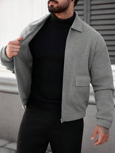 Manfinity Homme جاكيت رمادية مطبوعة بالأزهار من الشيفون، طراز ناضج للرجال