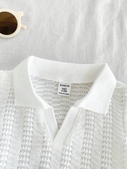 SHEIN Vintaside Kids طقم للأطفال الصبيان للصيف، ملابس علوية كاجوال بأكمام قصيرة وياقة مبسطة مع شورت جينز مغسول عصري، مناسب للارتداء اليومي، التخييم العائلي، الطعام أو التسوق
