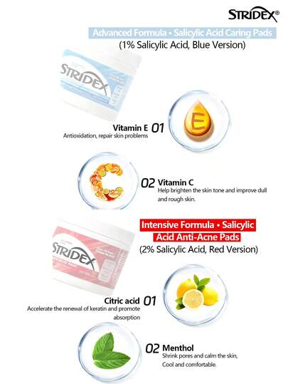 Stridex 55 قطعة من وسادات القطن المنظفة بحمض السالسيليك، تقشير لطيف، مسيطر على الزيوت، مكبر للمسام، تنظيف، تصغير المسام وتفتيح البشرة