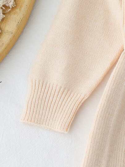 SHEIN فستان محبوك بياقة عالية وأكمام طويلة وذيل مطوي، للفتيات الصغيرات، للخريف/الشتاء