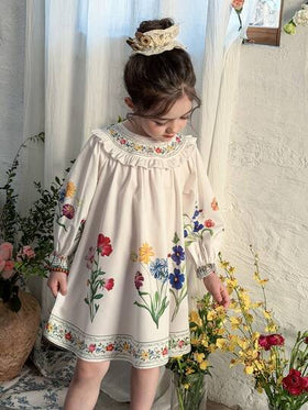 LMoss Kids فستان كاجوال للفتاة الصغيرة بطبعة زهور صغيرة وكشكشة على الذيل