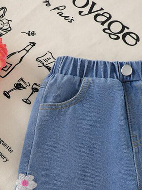 SHEIN 1 قطعة جينز مستقيم الساق بطبعة زهرية كاجوال كولومبي للبنات