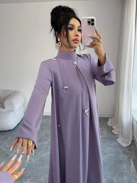 Yasmyna فستان أنيق للنساء مزين بزخارف زهرية ثلاثية الأبعاد بطراز عربي