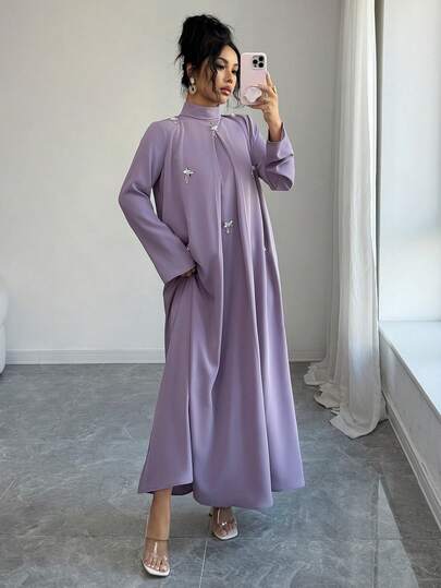 Yasmyna فستان أنيق للنساء مزين بزخارف زهرية ثلاثية الأبعاد بطراز عربي