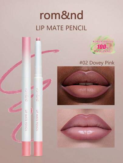 Rom&nd قلم رصاص شفاه رومند LIP MATE PENCIL 02 بلون وردي داف، حافة ضبابية ريشية، تقنية نواة هوائية تنفس، اندماج تحديد الشفاه، ظل لوز دافئ، وردي رمادي باهت، ذوبان كراميل كستناء، طقم نحت الشفاه بحجم الجيب، همس الشفاه بدون مكياج، جمال كوري، مكياج كوري، 0.5 جر