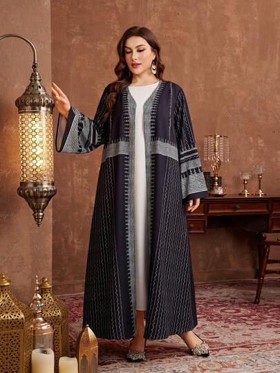Al Najma رمضان عبايات عباءة طويلة فضفاضة مطبوعة بطراز عربي لسيدات البدناء، مناسبة للربيع والخريف