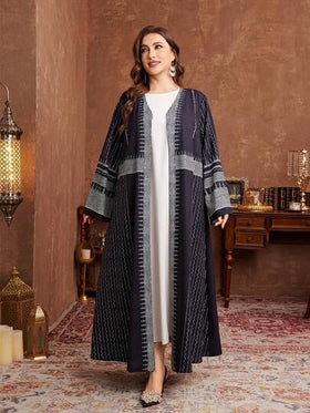 Al Najma رمضان عبايات عباءة طويلة فضفاضة مطبوعة بطراز عربي لسيدات البدناء، مناسبة للربيع والخريف