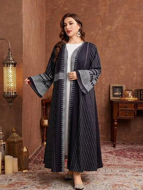 Al Najma رمضان عبايات عباءة طويلة فضفاضة مطبوعة بطراز عربي لسيدات البدناء، مناسبة للربيع والخريف
