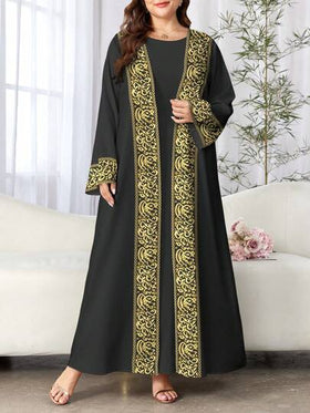 SHEIN Najma رمضان عبايات كارديجان نسائي كاجوال بأكمام طويلة وأمام مفتوح مطبوع بطباعة رقمية بنمط الخط العربي، مناسب للربيع والخريف، مقاسات كبيرة