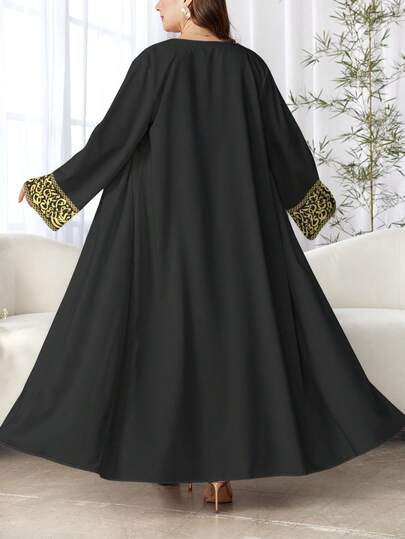 SHEIN Najma رمضان عبايات كارديجان نسائي كاجوال بأكمام طويلة وأمام مفتوح مطبوع بطباعة رقمية بنمط الخط العربي، مناسب للربيع والخريف، مقاسات كبيرة