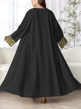SHEIN Najma رمضان عبايات كارديجان نسائي كاجوال بأكمام طويلة وأمام مفتوح مطبوع بطباعة رقمية بنمط الخط العربي، مناسب للربيع والخريف، مقاسات كبيرة