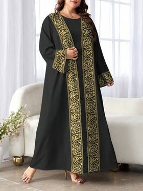 SHEIN Najma رمضان عبايات كارديجان نسائي كاجوال بأكمام طويلة وأمام مفتوح مطبوع بطباعة رقمية بنمط الخط العربي، مناسب للربيع والخريف، مقاسات كبيرة