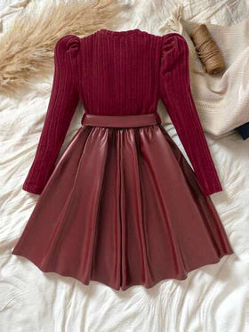 SHEIN فستان بياقة طاقم وأكمام طويلة من الأريب المنسوج بتصميم زهري على الهيم، لطيف وأنثوي، للخريف قطعة واحدة