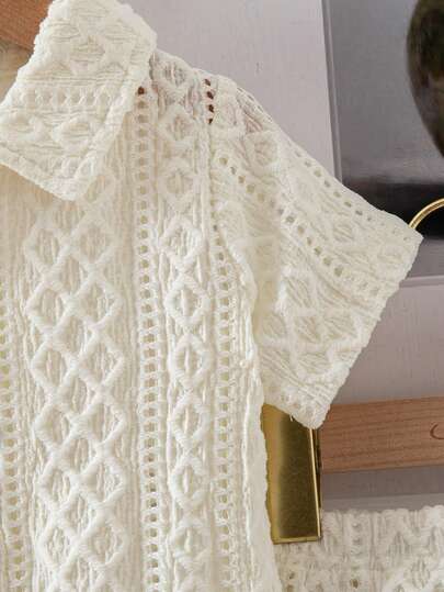 SHEIN Souflis ملابس أطفال حديثي الولادة إلى عام واحد، بلوزة أكمام قصيرة لون المشمش وطقم شورت، قماش ذو ملمس مناسب لارتداء الأطفال في الصيف، يضيف ملمسًا وجودة إلى الملابس