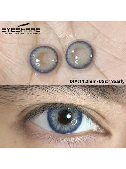 EYESHARE عدسات لاصقة طبيعية اللون رمادية 1 زوج/2 قطعة، عدسات ناعمة ومريحة عالية الجودة لحفلات الزفاف وعيد الحب، للاستخدام السنوي، قطر 14.2 مم، مناسبة للسفر