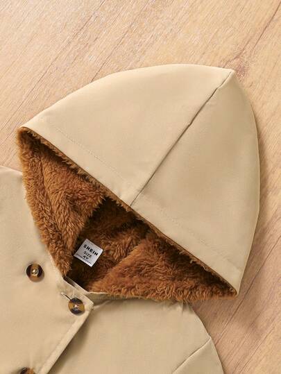 SHEIN معطف شتوي مبطن بالقطن الحراري ذو قلنسوة للفتيات الصغيرات بلون الخاكي، أنيق ودافئ للارتداء اليومي العادي