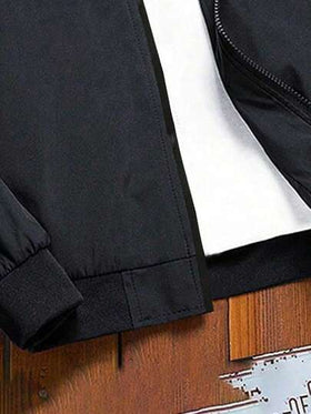 جاكيت رجالية مريحة ذات ياقة - لون أحادي ناعم، إغلاق بسحاب، أكمام طويلة، طراز عمل، مناسبة للأنشطة الخارجية والملابس الكاجوال، متعددة الاستخدامات وقابلة للتنفس