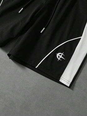 PAVTROS طقم تيشيرت وشورت كاجوال بألوان متباينة للرجال، صيفي، Y2K، مهرجان، فينتاج، ملابس شارع للأولاد، رأس السنة، تيشيرت بياقة طاقم مع شريط عاكس باللونين الأسود والأبيض مناسب للرجال