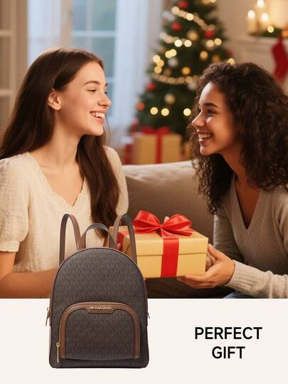 Michael Kors حقيبة ظهر Jaycee متوسطة الحجم ذات الشعار الأنيق للنساء، حقيبة ظهر جلدية للسفر والعمل، حقيبة كتف