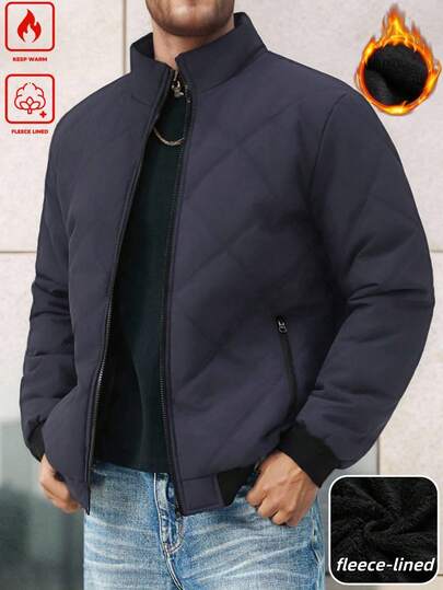 Manfinity Homme معطف فليس أنيق وعملي للرجال في الشتاء، معطف شتوي للرجال، جاكيت قصيرة للرجال، جاكيت مبطنة بالحرارة للرجال، ملابس خارجية للرجال