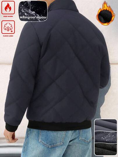 Manfinity Homme معطف فليس أنيق وعملي للرجال في الشتاء، معطف شتوي للرجال، جاكيت قصيرة للرجال، جاكيت مبطنة بالحرارة للرجال، ملابس خارجية للرجال