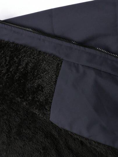 Manfinity Homme معطف شتوي للرجال بسحاب أمامي وجيوب، من قماش فليس ذو لون أحادي، مناسب للاستخدام اليومي والخارجي، بأكمام طويلة، مبطن بطبقة حرارية