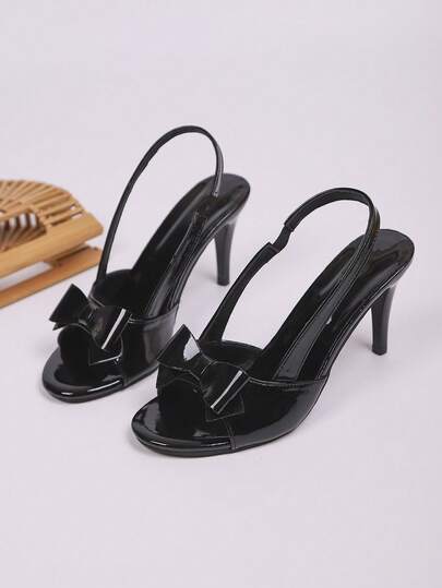 صنادل نسائية ذات كعب عالي وأصبع مدبب، صنادل مفتوحة الأصبع بفيونكة وبدون ظهر، طراز فرنسي حلو وشامل للحفلات والتنقل