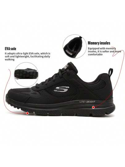Skechers أحذية رجالية كاجوال، أحذية رياضية خارجية، نعل EVA خفيف الوزن، نعل داخلي من رغوة الذاكرة، أحذية كاجوال يومية مريحة وخفيفة الوزن، أحذية للسفر 8790230-BBK