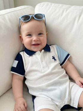 Souflis Souflis رومبير رضيع ولد من 0-3 سنوات، لون أزرق فاتح وكحلي في الياقة، أكمام قصيرة، تطريز بولو فاخر، مناسبة لجميع المواسم، الرحلات القصيرة، العطلات، النزهات، الاسترخاء، المنزل اليومي، الطبقات الخارجية، مناسبة لأطفال الذكور من 3 أشهر إلى 24 شهر