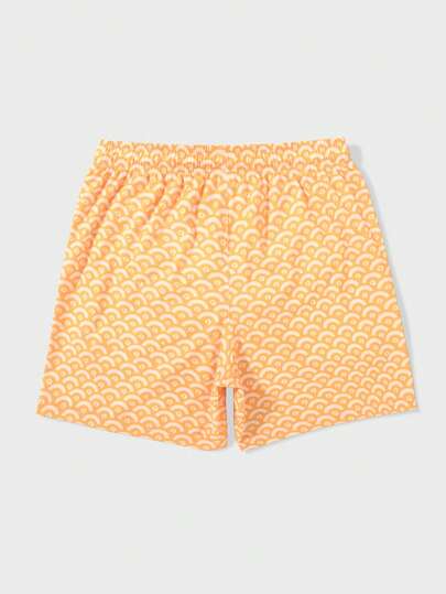Manfinity Swimmode شورت شاطئ للرجال مطبوع بالكامل مع خصر رباط وجيب مائل، مناسب للصيف