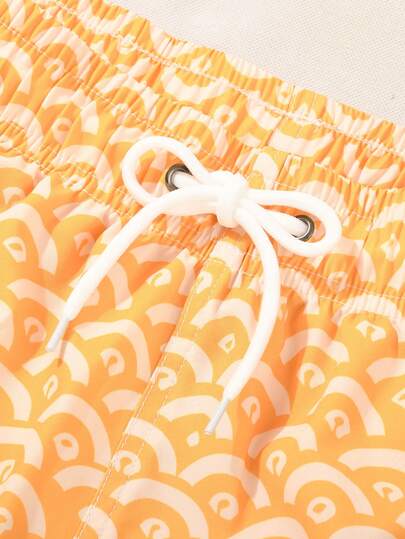 Manfinity Swimmode شورت شاطئ للرجال مطبوع بالكامل مع خصر رباط وجيب مائل، مناسب للصيف